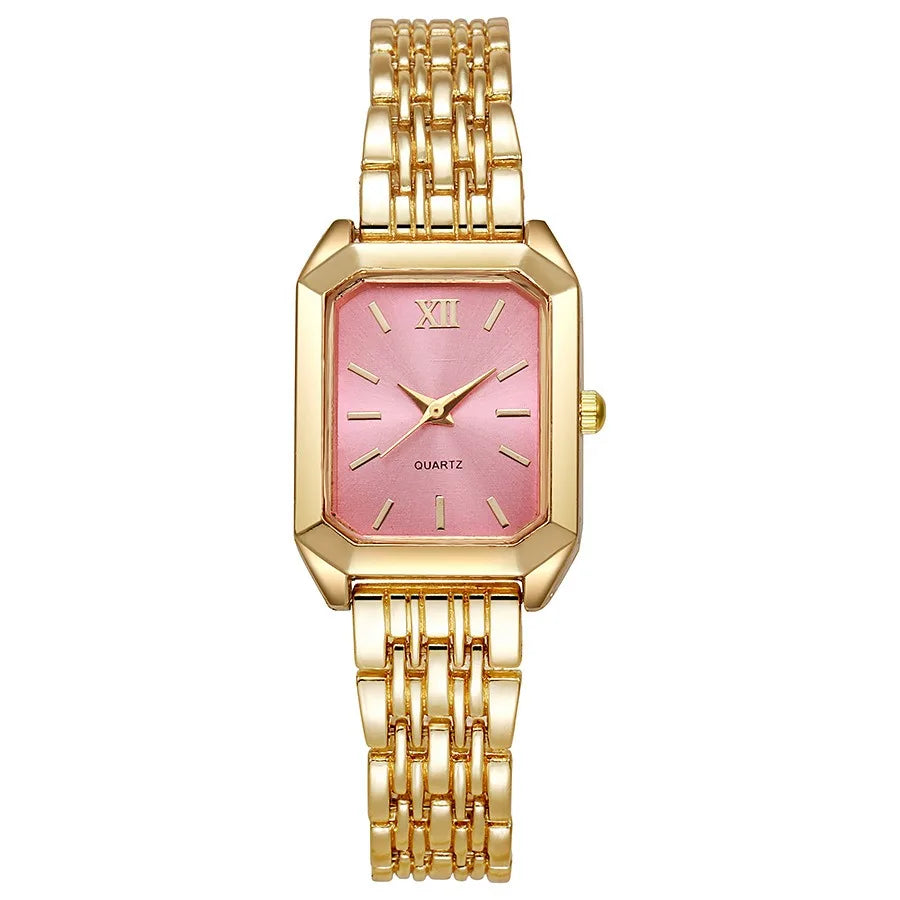 2 unids/set de reloj de cuarzo de lujo para mujer con pulsera de amor, conjunto de banda de aleación, relojes de pulsera de cuarzo para mujer de negocios, reloj femenino dorado