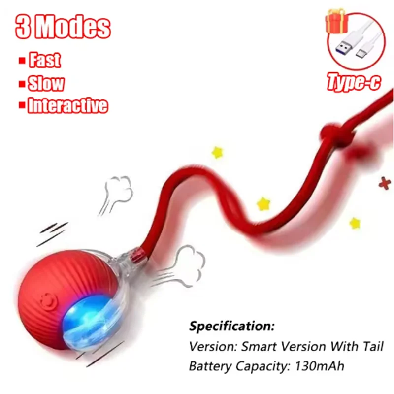 Juguete interactivo de pelota para gatos, bola rodante automática con cola, juguete interactivo inteligente recargable para mascotas, juguete inteligente para gatos