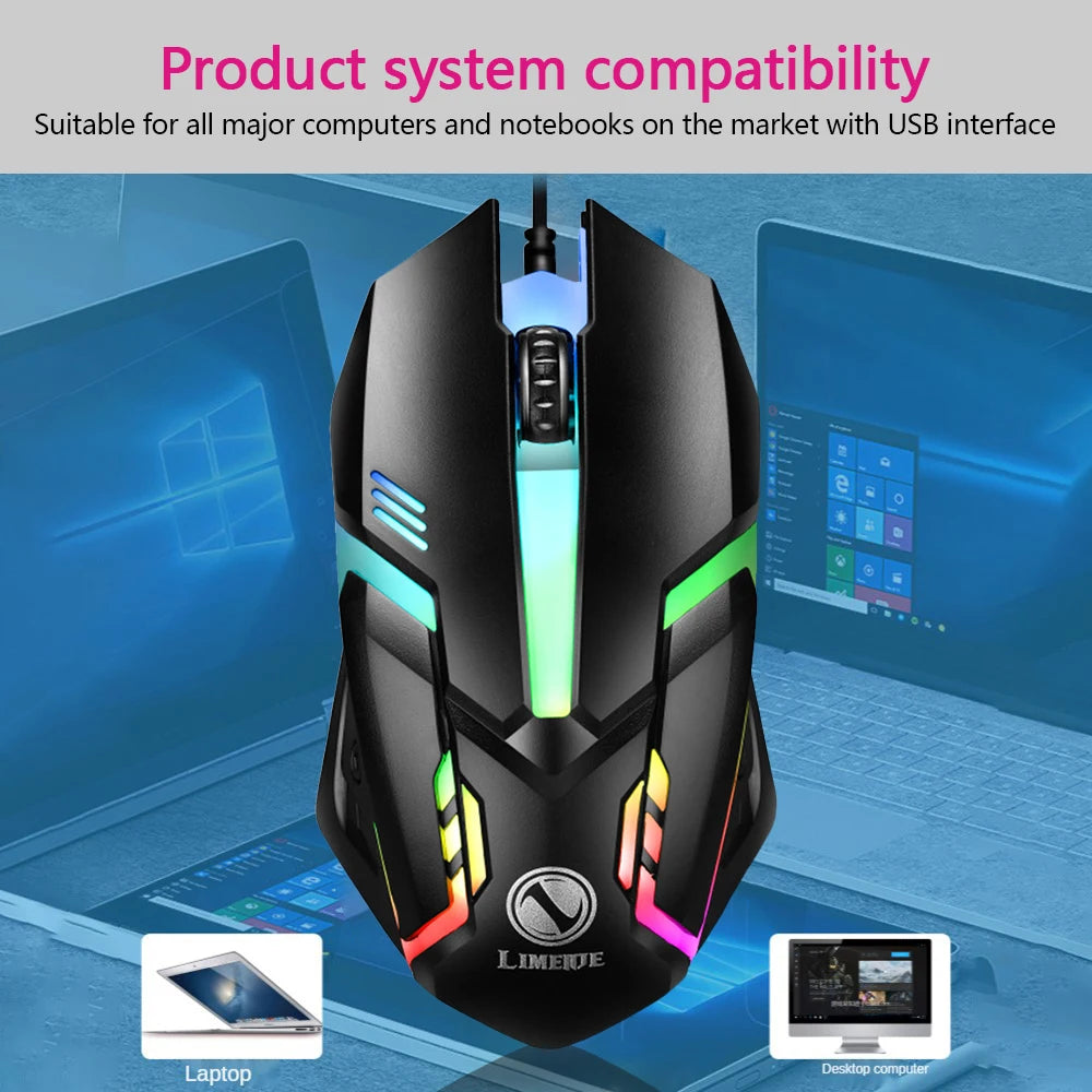 Limei S1 E deportes LED luminoso retroiluminado ratón con cable USB con cable para ordenador portátil de escritorio silencioso ratón para juegos de ordenador de oficina