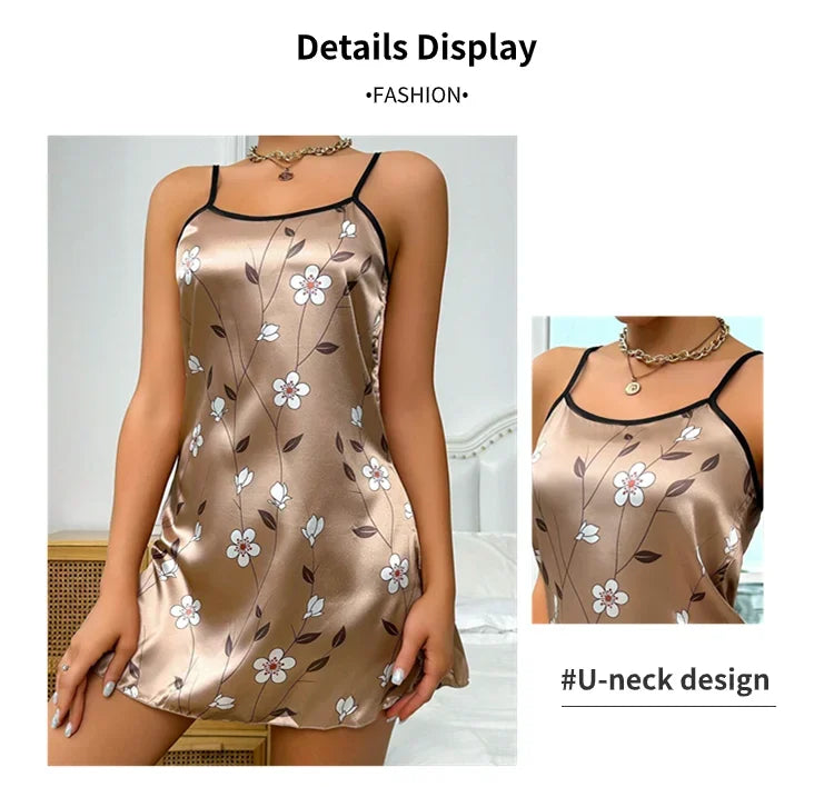 Ropa de dormir para mujer, camisón de satén con estampado Floral de verano, vestido de noche informal sin mangas con espalda descubierta, camisón Sexy, ropa para el hogar