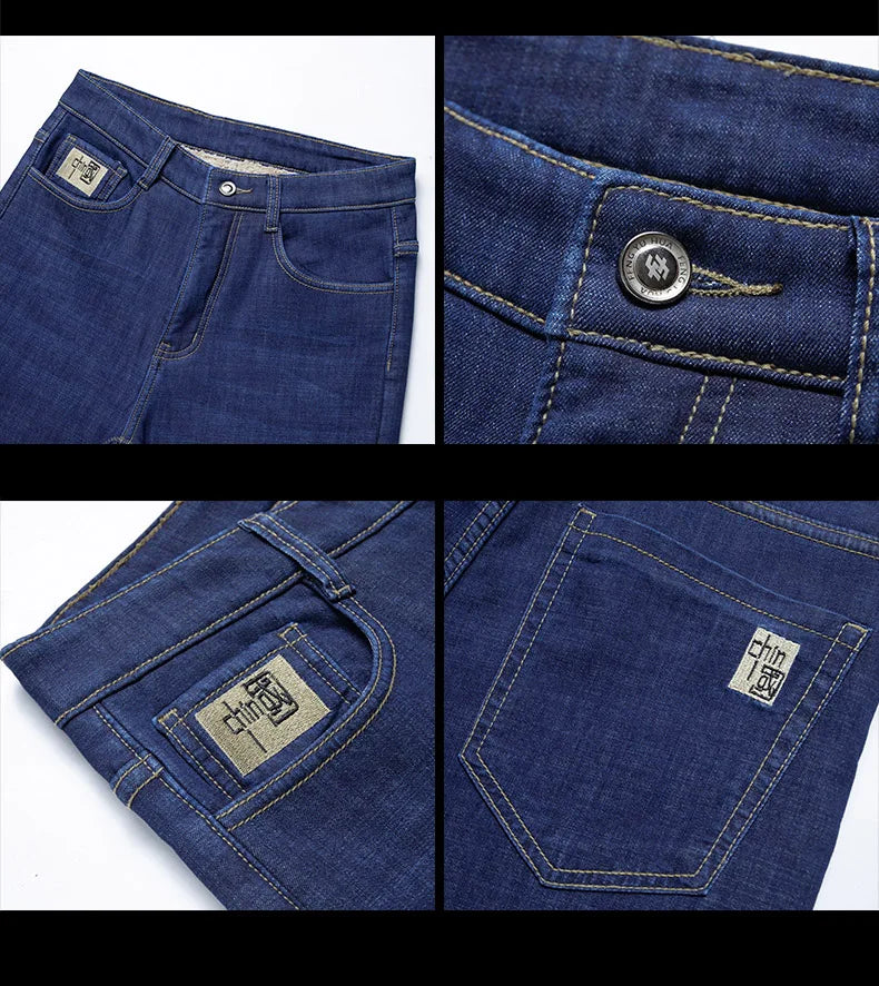 Pantalones Vaqueros de Invierno para Hombre, Forro de Cordero, Talla Grande