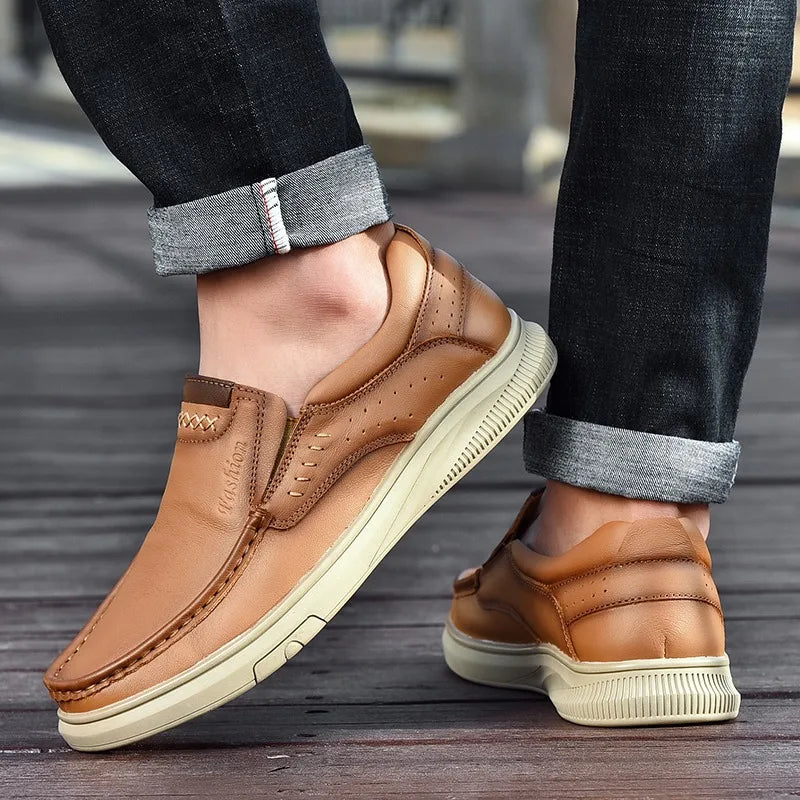 Zapatos náuticos de cuero vintage para hombre con cordones y suela antideslizante