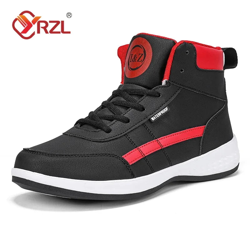 YRZL-Zapatos Deportivos de cuero para hombre, Zapatillas altas impermeables para caminar, ocio, antideslizantes, primavera y otoño