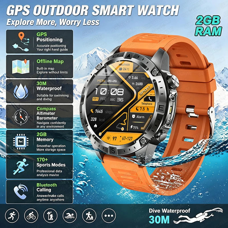 Reloj Inteligente con GPS, Mapa Offline, Linterna y 170 Deportes