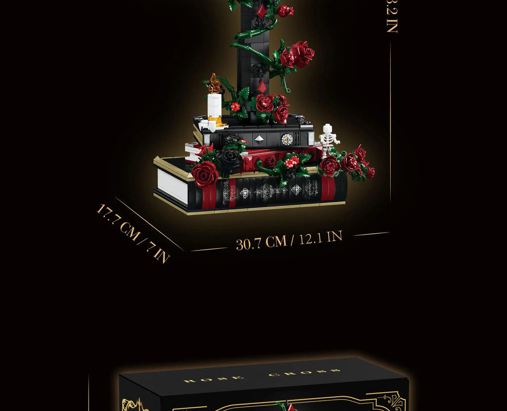Set de Bloques de Construcción de Violín con Corona de Rosas y Cruz de la Serie Noche Gótica, Modelo MOC, Juguete de Ensamblaje, Adorno de Escritorio, Regalo de Cumpleaños