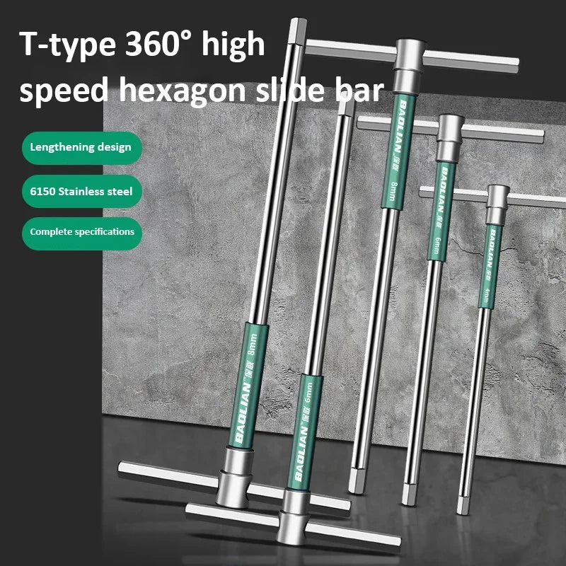 Llave hexagonal Allen tipo T, 2,5/3/4/5/6/8/10mm, llave de varilla deslizante Hexagonal giratoria de alta velocidad, llave dinamométrica hexagonal de acero inoxidable
