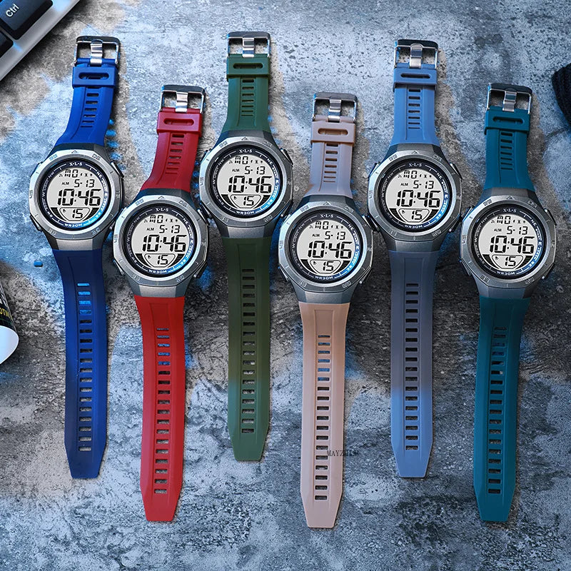 Reloj deportivo MAYZHISU para hombre, relojes de pulsera digitales LED resistentes al agua, cronómetro, despertador, relojes deportivos luminosos para hombres y adolescentes