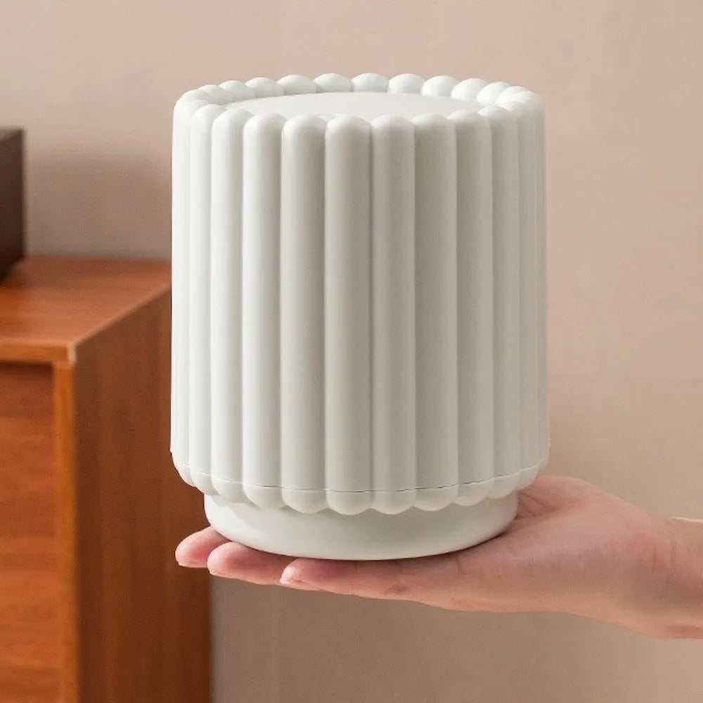 Cubo de basura de escritorio con tapa abierta, cubo de basura con forma de girasol de gran apertura, cubo de almacenamiento de plástico antideslizante para oficina