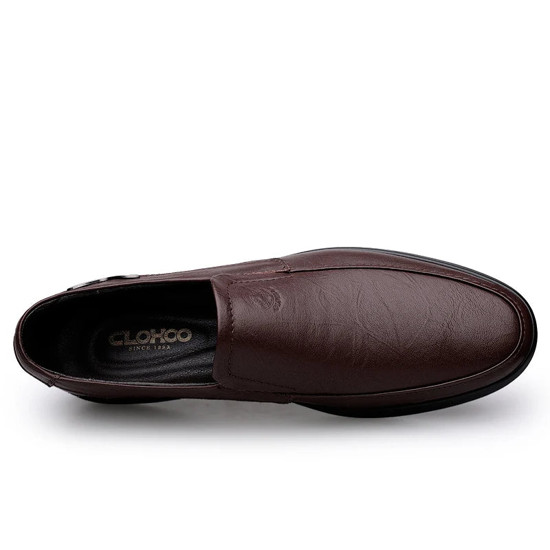 CLOHOO Zapatos casuales de negocios para hombres Calzado de cuero con parte inferior de goma de piel de vaca en capas hecho a mano para oficina y ocio
