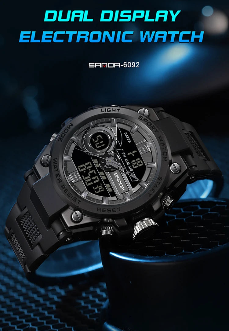 Reloj Deportivo Militar SANDA 6092 Pantalla Dual LED, Resistente al Agua