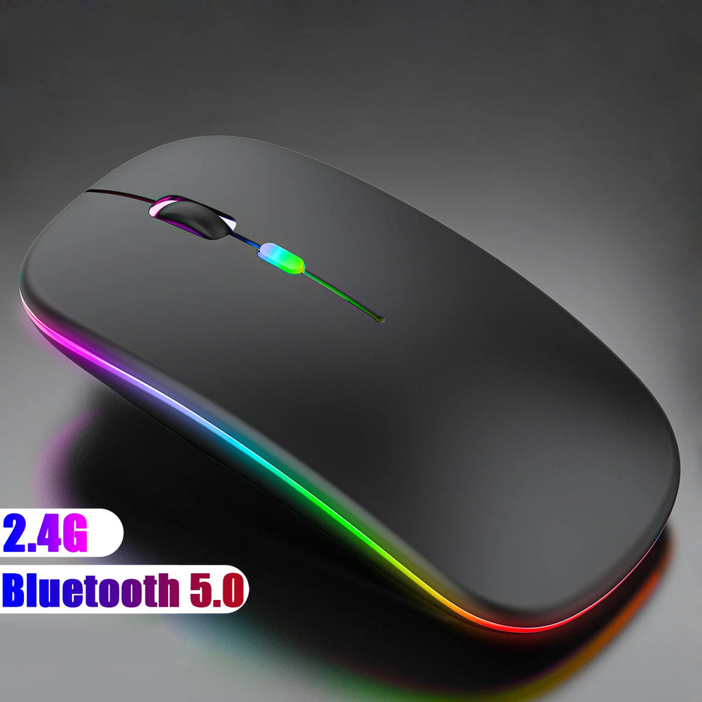 Ratón inalámbrico Bluetooth 5,0 con luz RGB recargable por USB para ordenador portátil, PC, Macbook, 2,4 GHz, 1600DPI