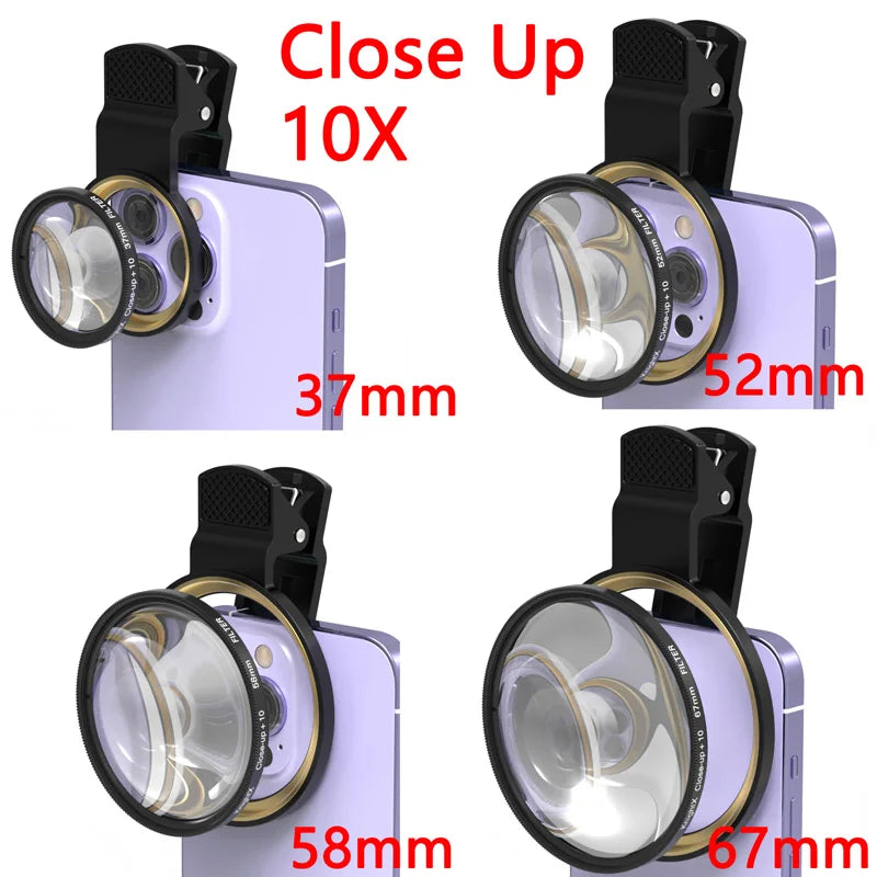 Lente Macro 10X para iPhone y Móvil, Filtro Primer Plano con Clip