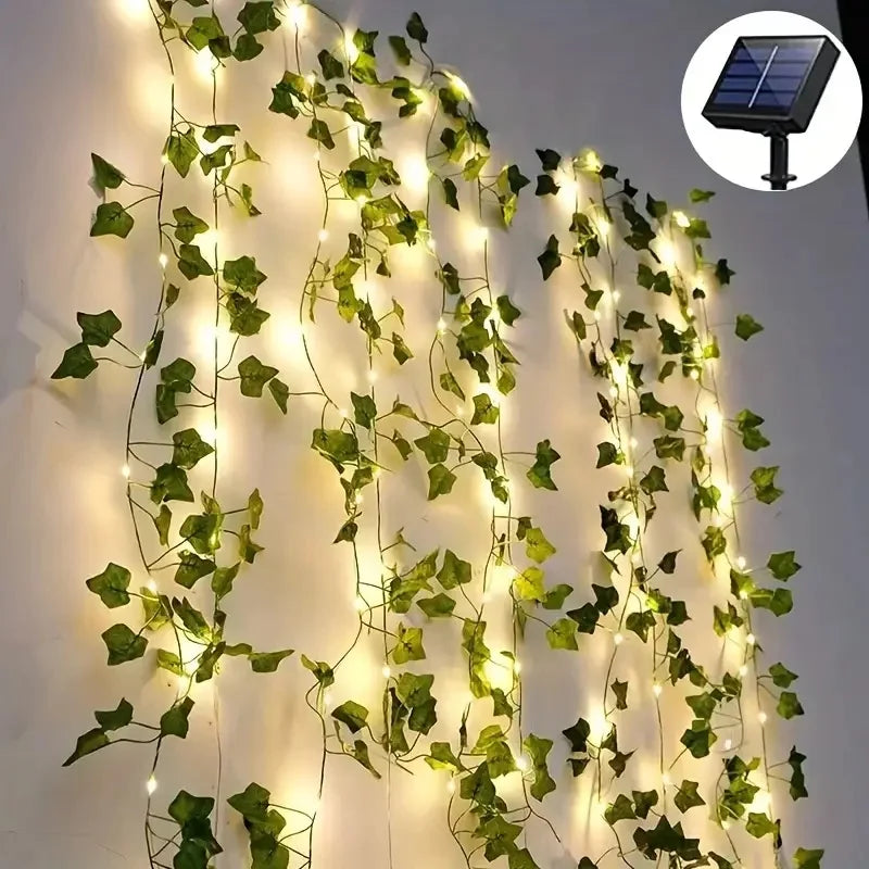 Guirnalda Solar LED con Hojas de Hiedra Artificial para Jardín y Bodas