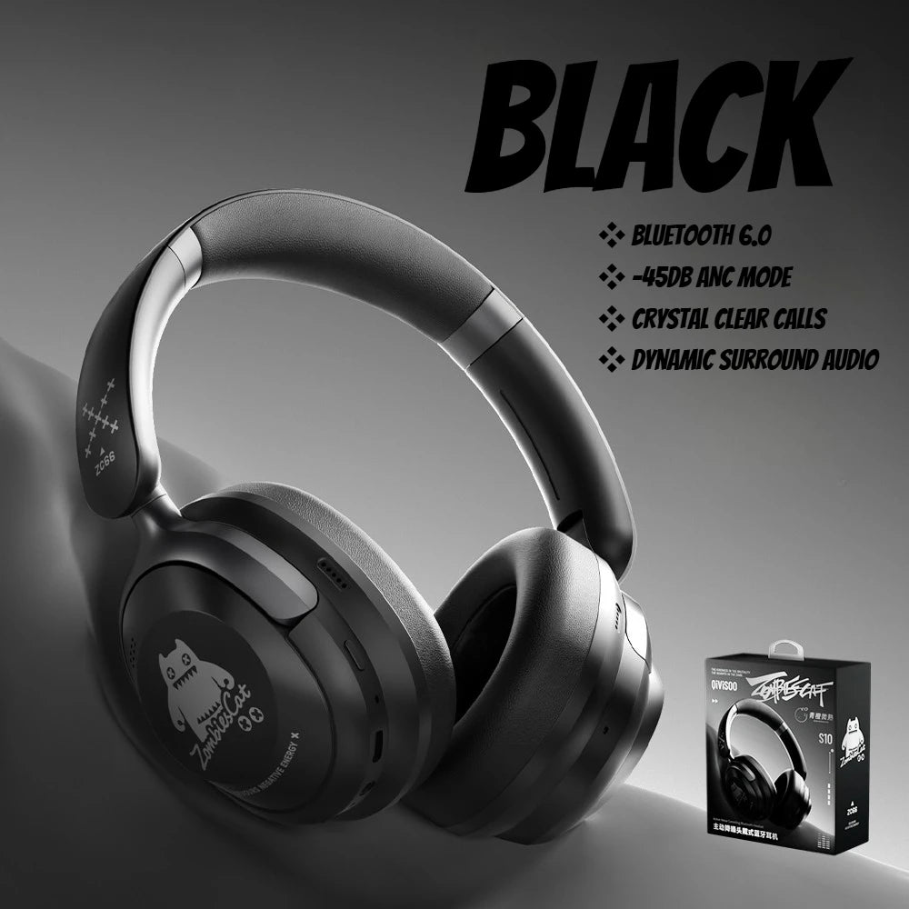 Zombies Cat S10 ANC auriculares Bluetooth 6,0-auriculares con cancelación activa de ruido de 45dB estéreo HiFi cable supraaural/auriculares inalámbricos