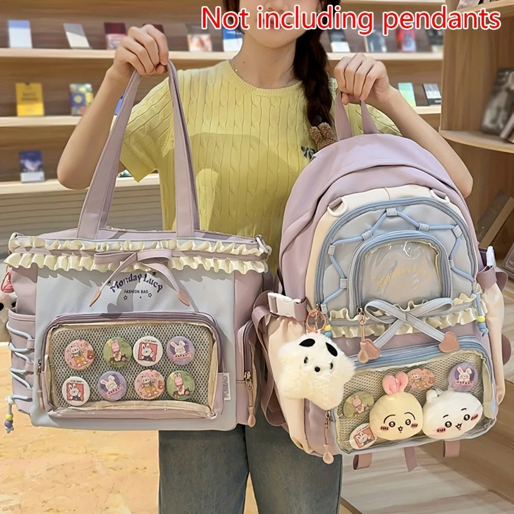Conjunto de bolsos para mujer, bolsa para el dolor de dos piezas (precioso un tipopo y debe ser mochila), mochila de temporada de regreso a la escuela, mochila bonita y ligera de encaje