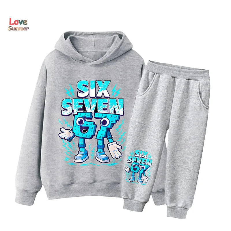 Conjunto buzo con capucha y pantalón estampado Brainrot para niños