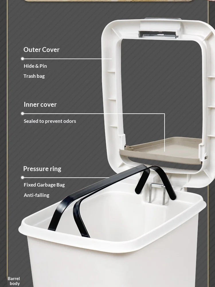 Cubo de basura con tapa doble, gran capacidad para cocina, baño, sala de estar, cubo de basura antiolores para el hogar, 1 ud.