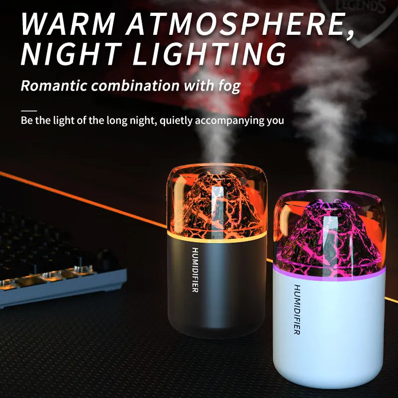 Mini humidificador volcán USB 180 ml, difusor de aromas con luz de colores para hogar y auto