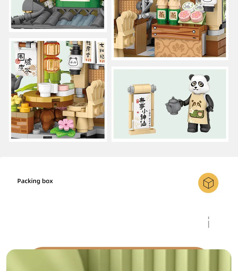 LOZ - Juego de Bloques de Construcción de la Serie Escena Urbana Plegable, Casa de Té Panda, Cafetería, Adorno de Escritorio, Regalo de Cumpleaños para Adultos