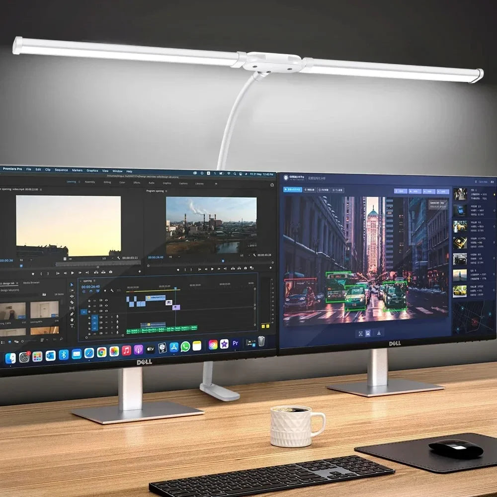 Lámpara LED Doble Cabezal con Clip, Regulable para Oficina y Lectura