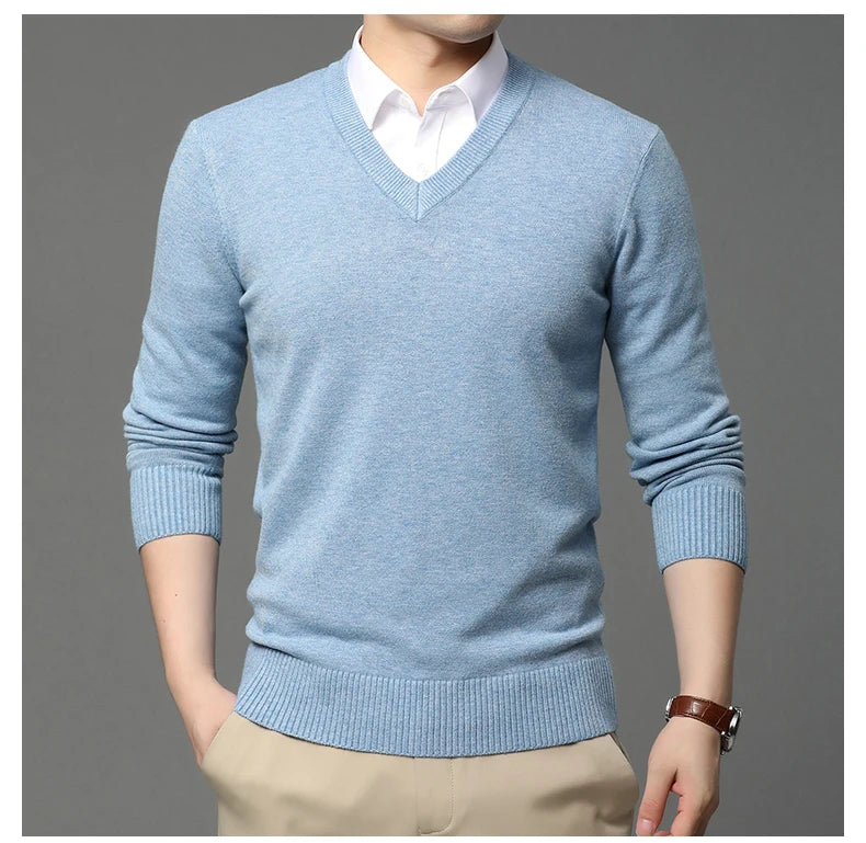 Suéter de Punto con Cuello en V para Hombre – Otoño Invierno