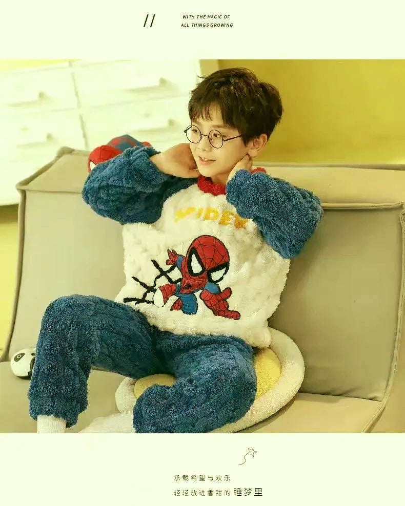 Conjunto de Pijamas de Franela para Niños, Ropa de Dormir de Invierno, Manga Larga, Gruesa y Cálida, Dos Piezas