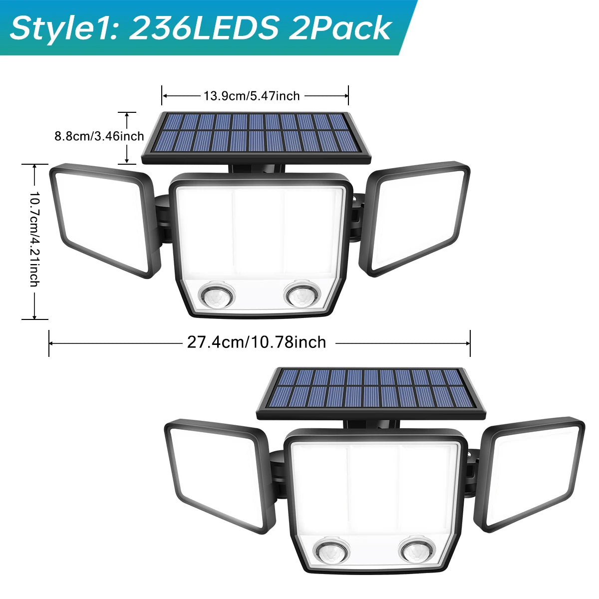 Reflector Solar 3000LM con Sensor de Movimiento PIR Dual y 3 Modos IP65