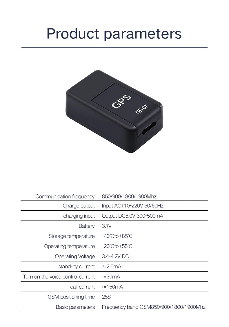 Mini Rastreador GPS GF-07 para Auto, Bicicleta, Mascotas, Niños, Rastreo en Tiempo Real, Posicionador Magnético Resistente Antipérdida ﻿