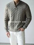 Suéter de Punto Trenzado con Cuello Alto y 4 Botones PROJECT 25 American Heritage para Hombre – Suéter Casual de Negocios de Lana Premium