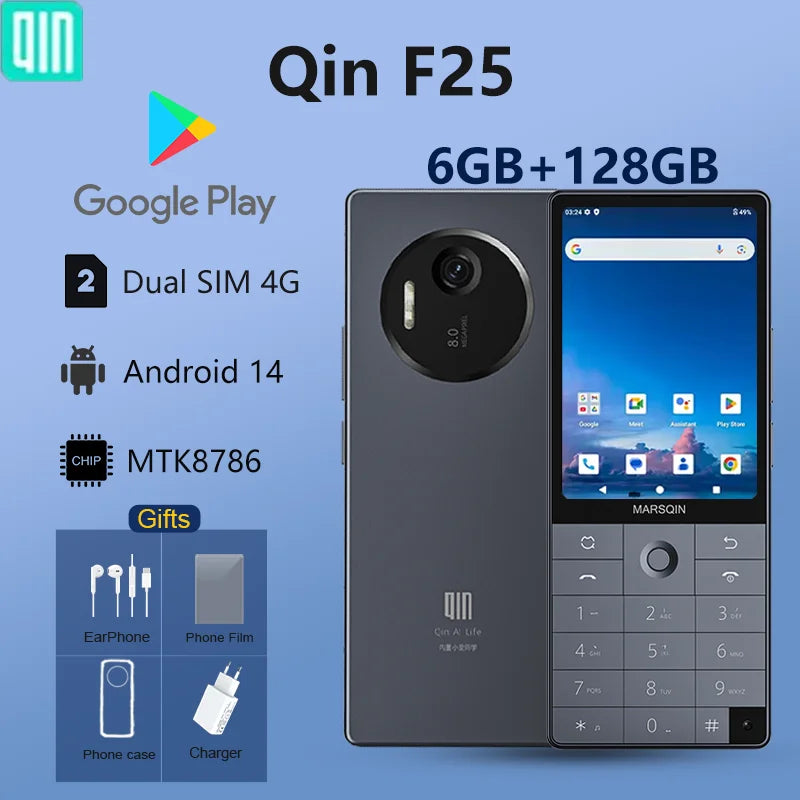 Nuevo teléfono inteligente Qin F25, Google Play, Android 14, tarjetas SIM duales, 6GB + 128GB, 2700mAh, WIFI Bluetooth, pantalla táctil de 3,54 pulgadas, MTK8786