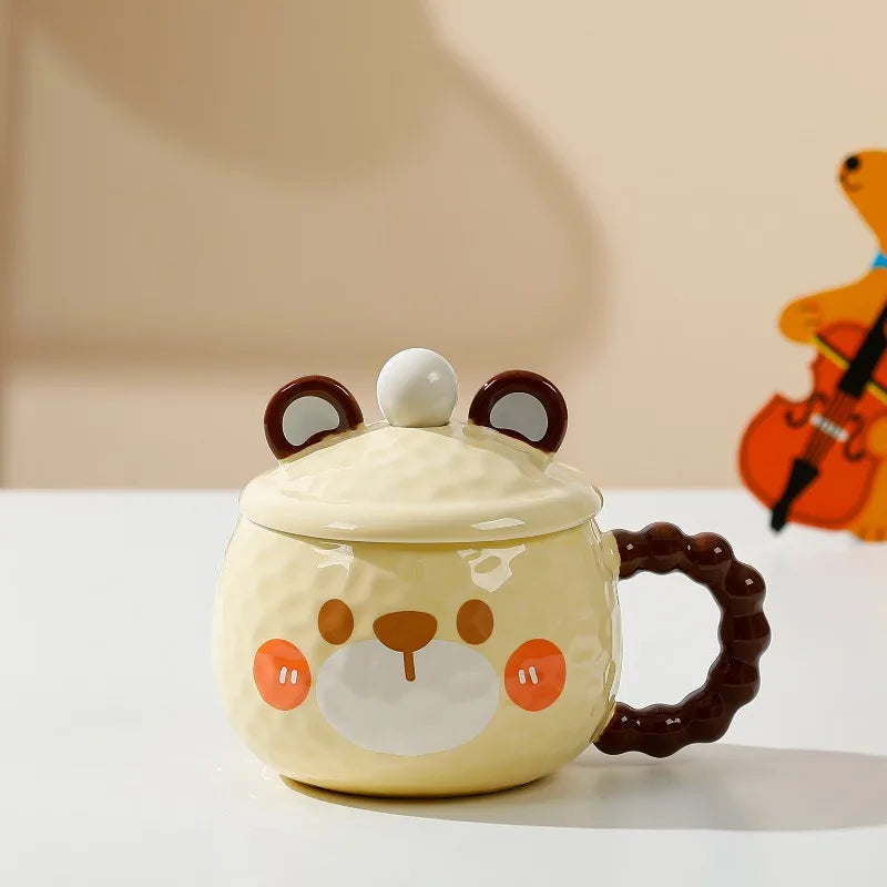 Taza de café de cerámica premium con tapa para hogar y oficina