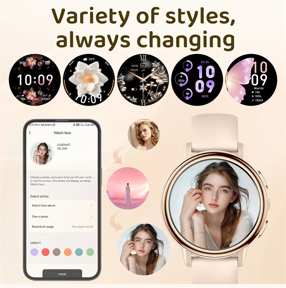 Reloj inteligente LIGE para mujer con pantalla AMOLED y llamadas Bluetooth