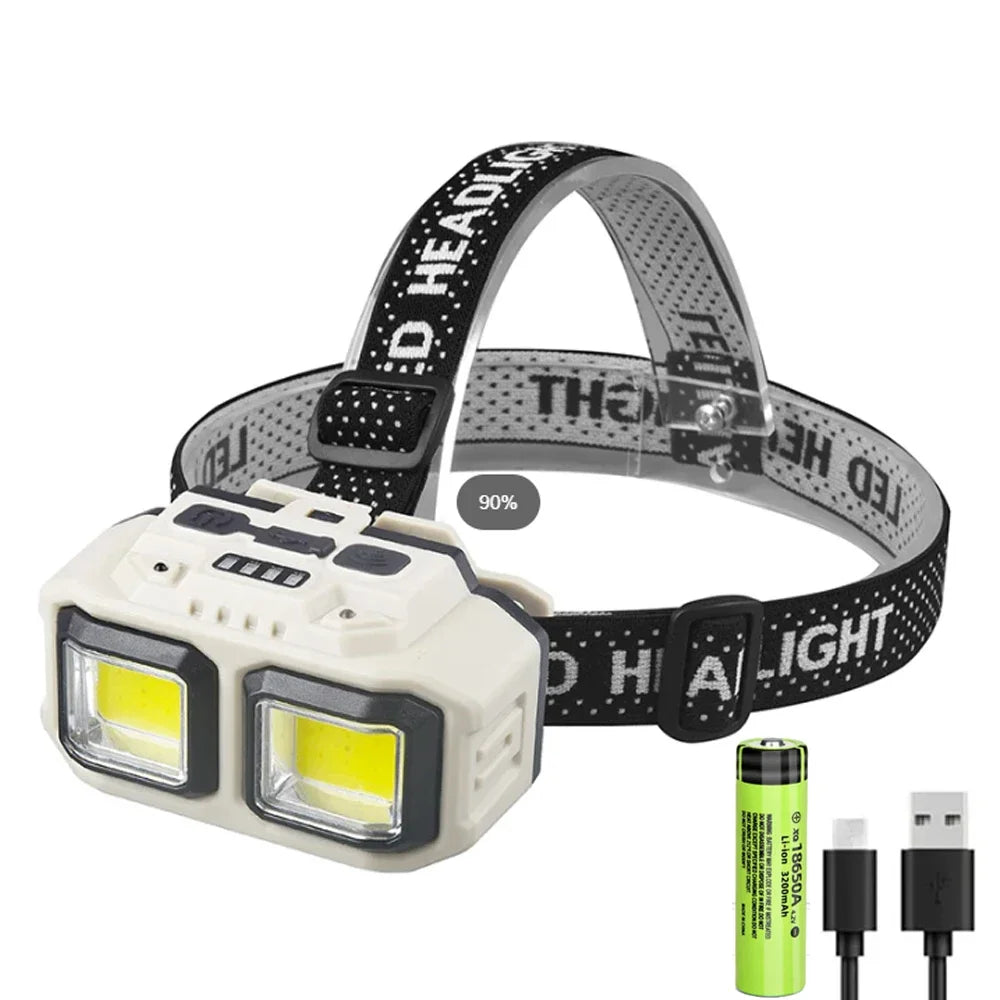 Linterna Frontal LED COB Recargable USB para Camping y Pesca