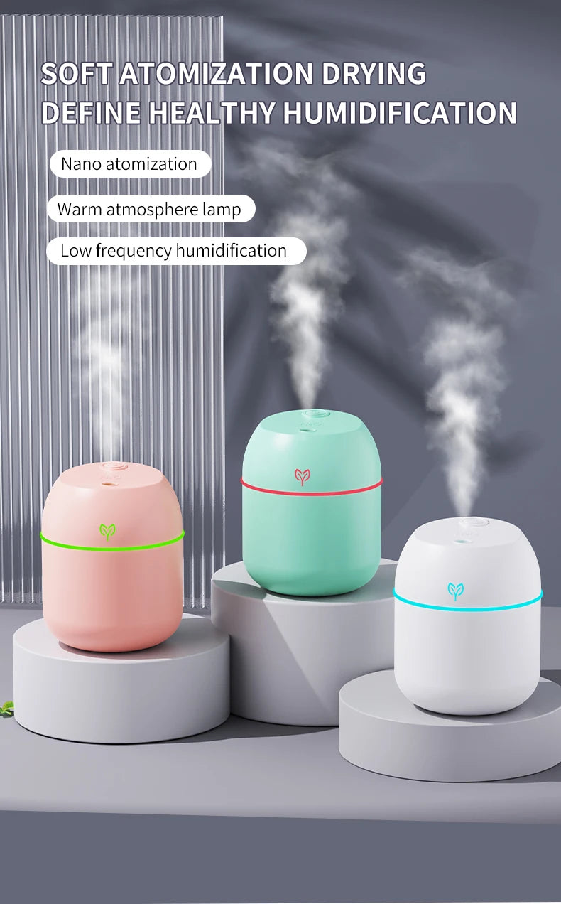 Humidificador ultrasónico USB portátil con difusor de aromas y luz LED