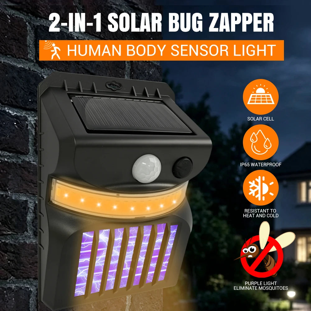 Lámpara solar para exteriores y lámpara antimosquitos con función de control de mosquitos, sensor infrarrojo, luz de carretera impermeable para jardín