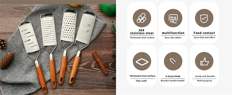 LMETJMA rallador de queso con mango de limón de madera Natural rallador Zester de acero inoxidable herramienta Zester de cítricos de cocina para jengibre JT259