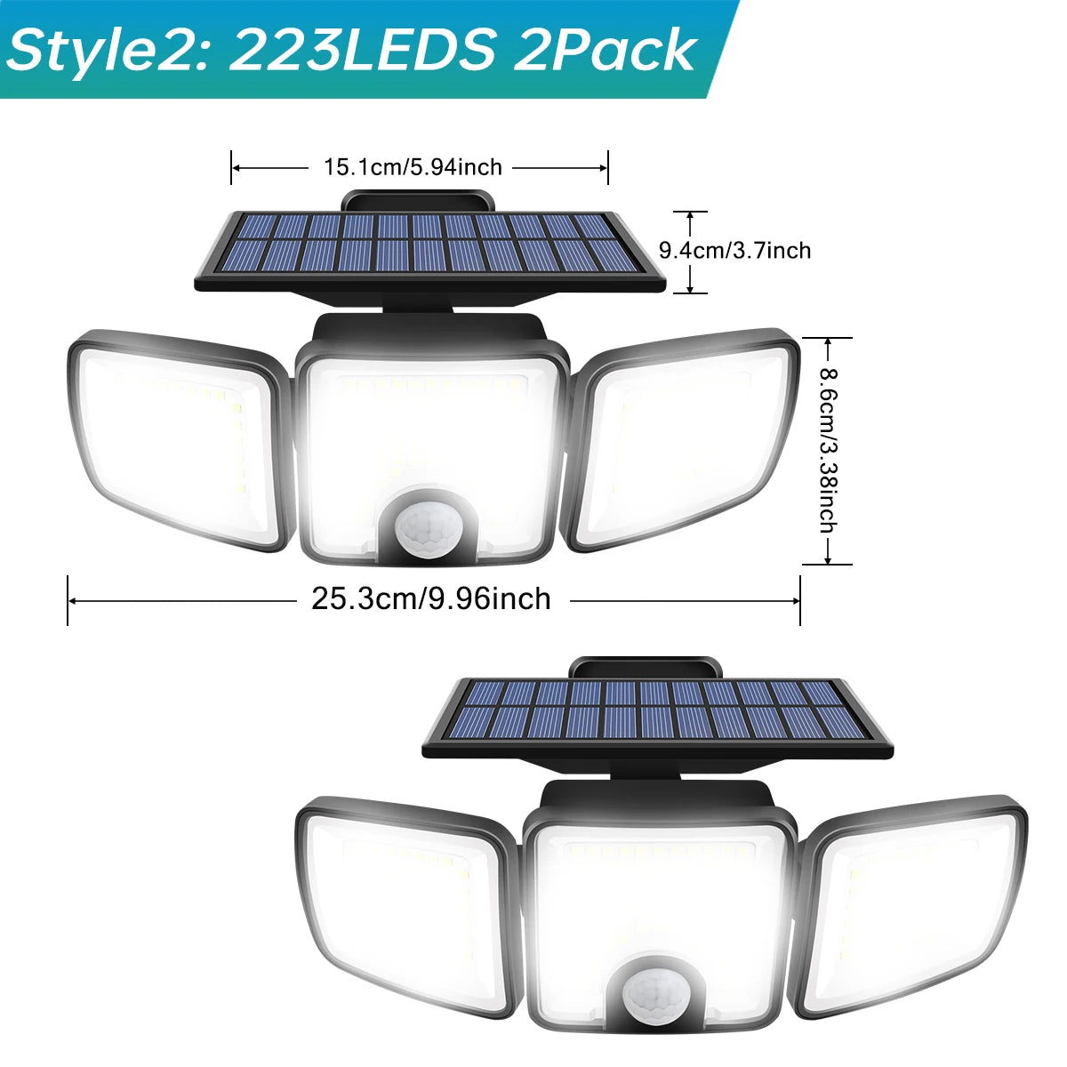 Reflector Solar 3000LM con Sensor de Movimiento PIR Dual y 3 Modos IP65