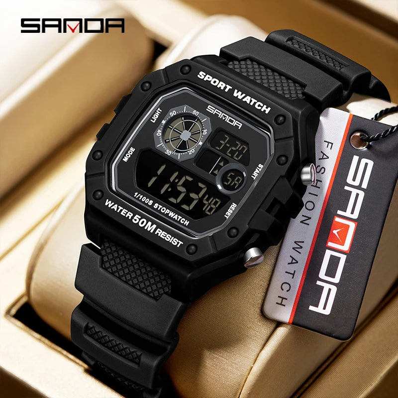 Reloj Digital SANDA 2202 para Hombre, LED Deportivo Impermeable 5 Bar
