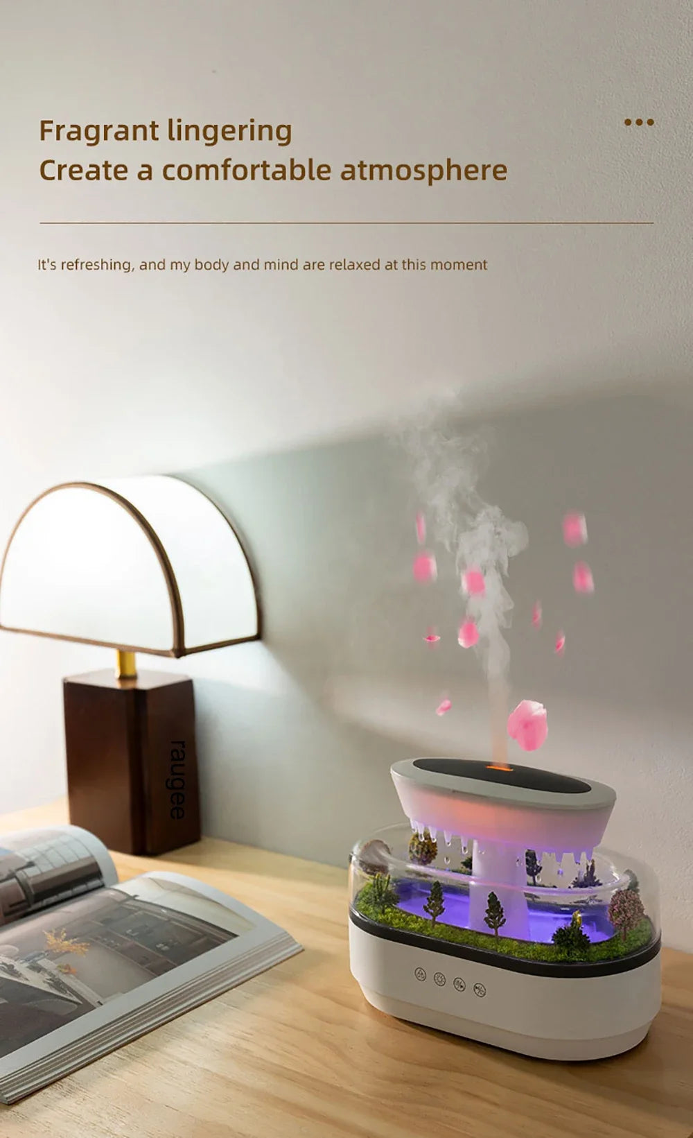 Nuevo humidificador de aire de gota de lluvia, humidificador de Aroma, luz de ambiente colorida, ruido blanco, música esencial, difusor de fragancia de aceite para el hogar