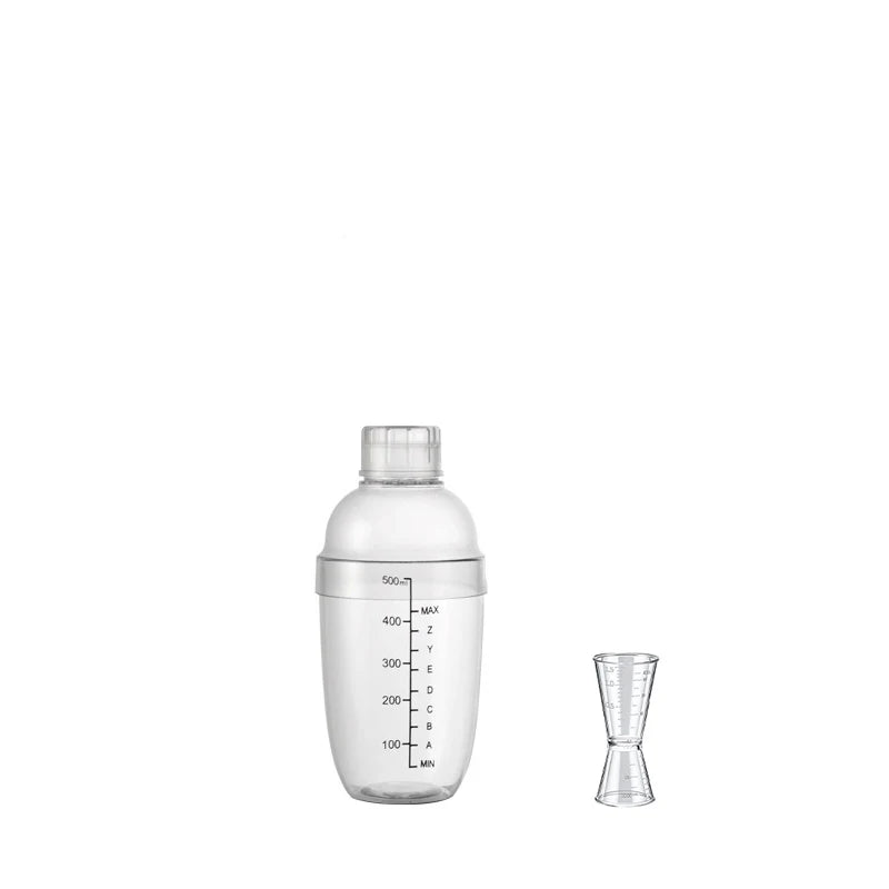 LMETJMA-Juego de coctelera de plástico, mezclador de bebidas con marcador, coctelera transparente y Jigger de medición, taza de onza JT25