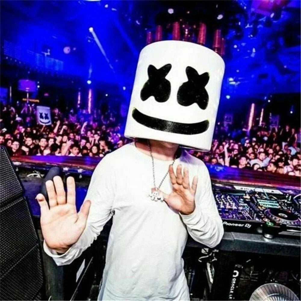 Máscara iluminada de Halloween, cara completa, LED, máscara de malvavisco de neón, tocado luminoso, accesorios para festivales de música DJ, máscara de fiesta Rave Cosplay