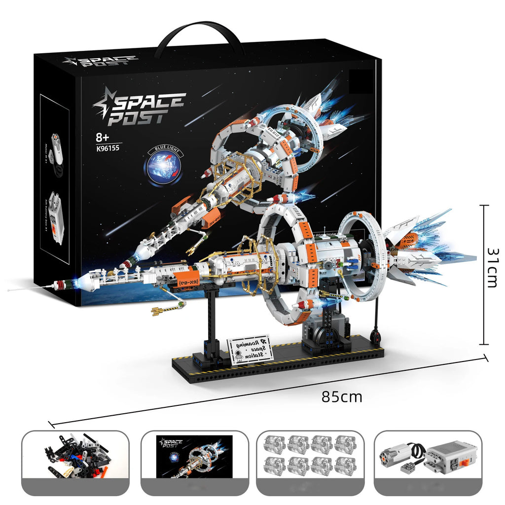 Serie de exploración espacial, modelo de bloques de construcción, estación espacial con propulsor y soporte, adornos MOC creativos de escritorio para adultos