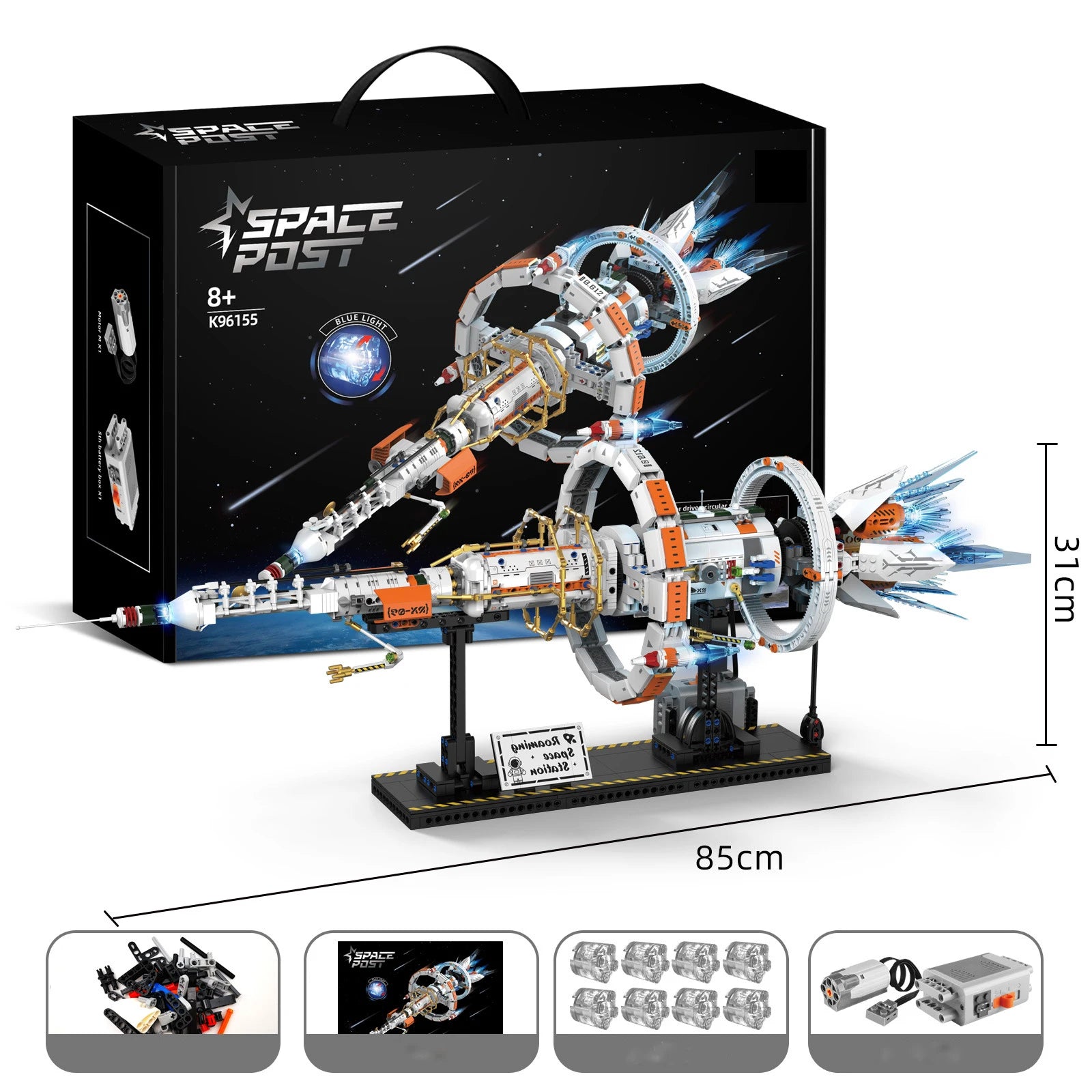 Serie de exploración espacial, modelo de bloques de construcción, estación espacial con propulsor y soporte, adornos MOC creativos de escritorio para adultos