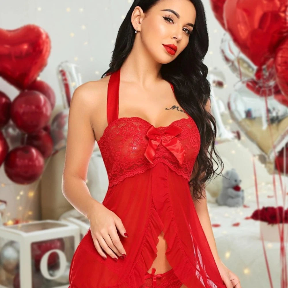 Camisón Sexy Babydoll para Mujer, Lencería con Bordado Floral