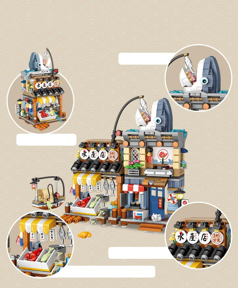 Bloques de Construcción LOZ-1219 Snack Street, Modelo DIY de Tienda de Té con Leche y Takoyaki, Decoración de Escritorio, Regalo Coleccionable para Adultos, Cumpleaños, Festividades