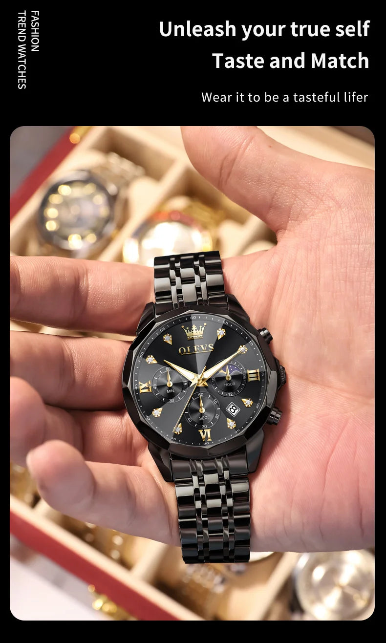 Reloj OLEVS 3670 Cronógrafo para Hombre Fase Lunar Resistente al Agua
