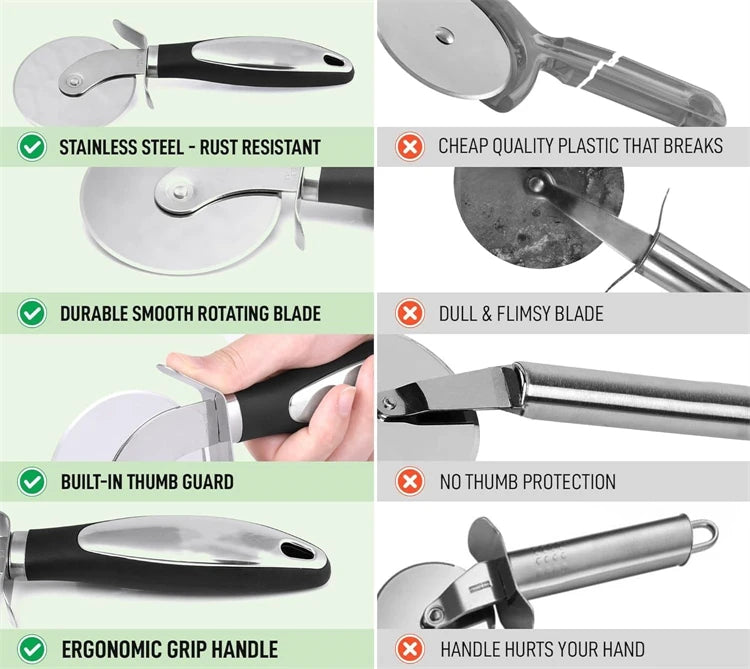 Cortador de Pizza Premium, rueda cortadora de Pizza de acero inoxidable, rebanador de Pizza súper afilado con mango antideslizante, utensilios de cocina JT542