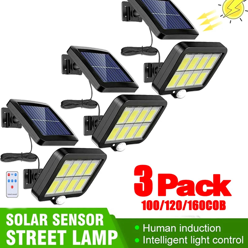 Lámpara de pared dividida con Sensor Solar, 3/2/1 Uds., 3 modos, movimiento impermeable, farolas de jardín, lámpara Solar, luz de jardín 160/120/100COB