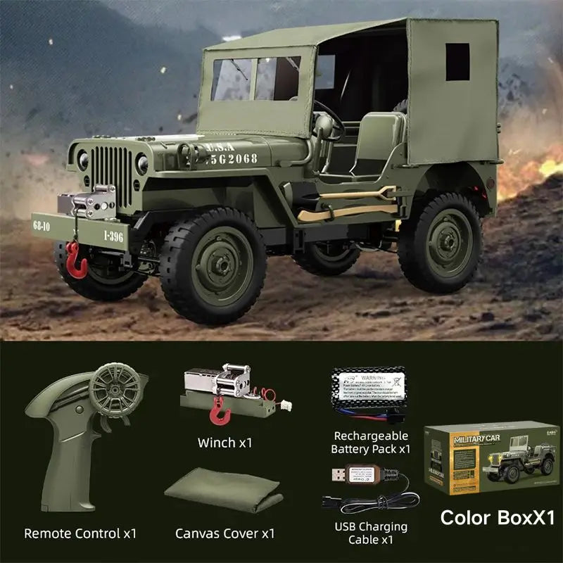 Coche RC JJRC C8815, Jeep Willys 1941, 2.4g 4WD RTR, Crawler, Camioneta Militar Todoterreno, Juguete de Escala, Regalo para Niños
