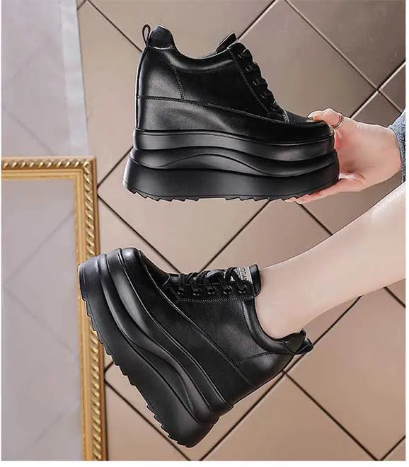 Zapatos deportivos Fujin con plataforma alta de 13 cm, zapatos planos con cuña, zapatillas gruesas, informales, cómodas, de alta gama, para caminar en otoño, 5 pulgadas